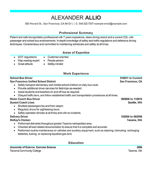 bus driver resume