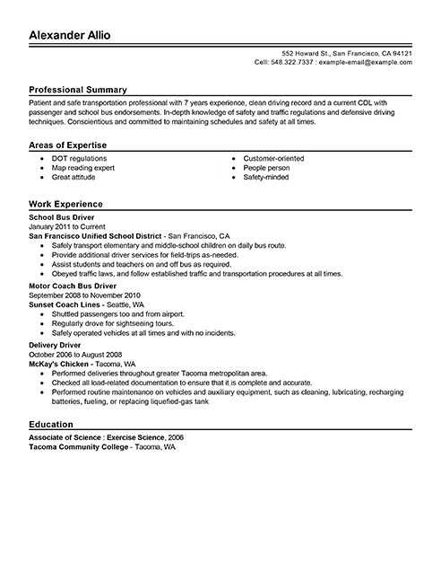 school bus resume format