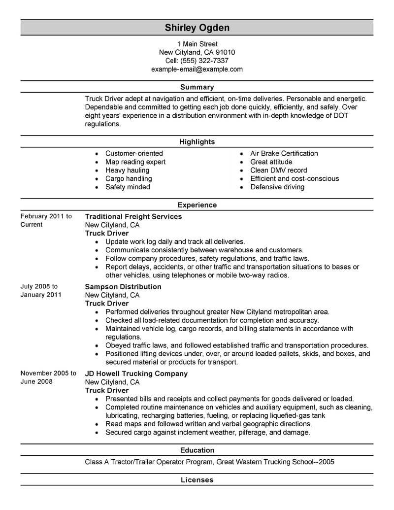 how to write driver job resume