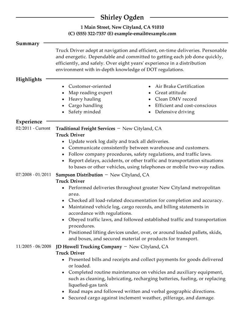 Log Truck Driver Resume Samples