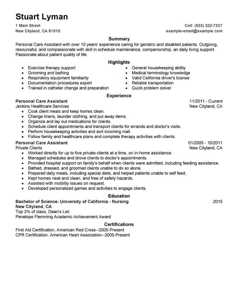 personal statement cv carer