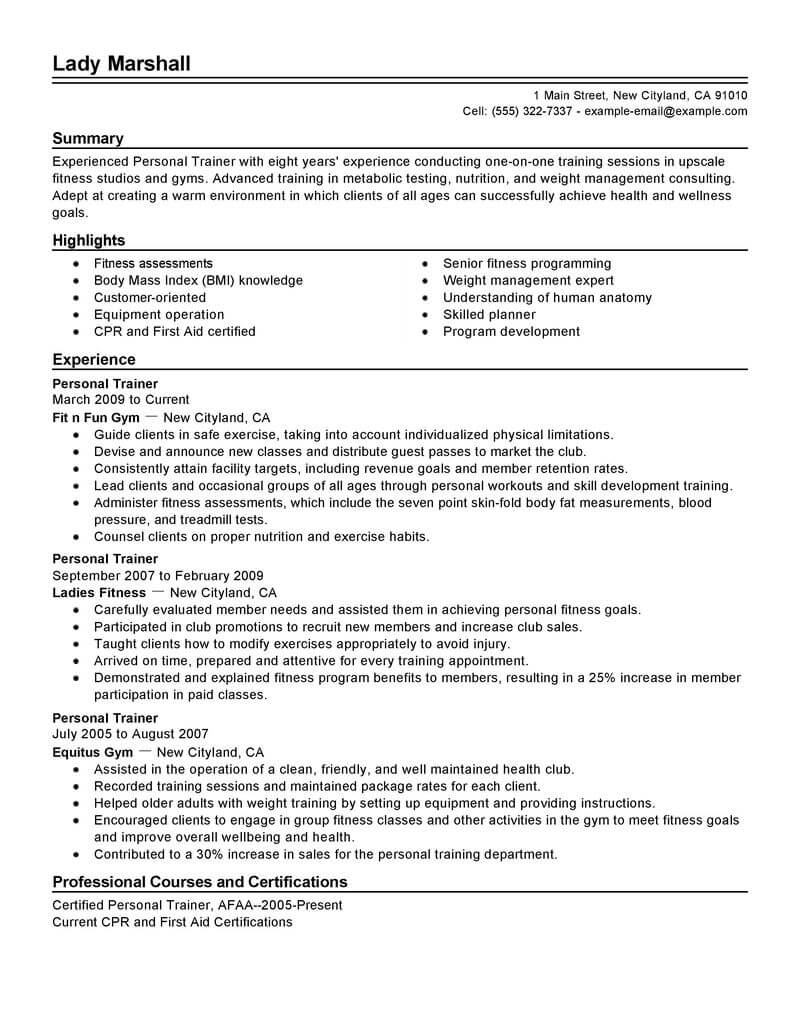 best personal trainer resume example from professional
